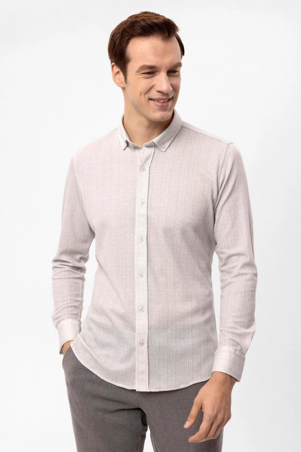 Manşetli Slim Kalıp Armürlü Gömlek - Resim 8