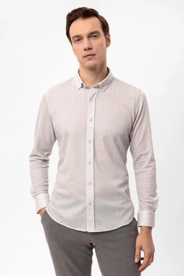 Manşetli Slim Kalıp Armürlü Gömlek - Resim 10