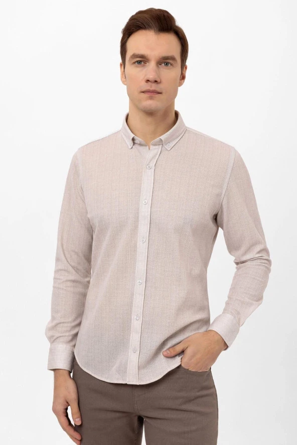 Manşetli Slim Kalıp Armürlü Gömlek - Resim 11