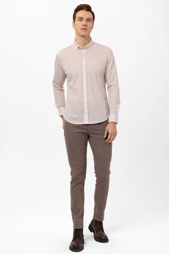 Manşetli Slim Kalıp Armürlü Gömlek - Resim 12