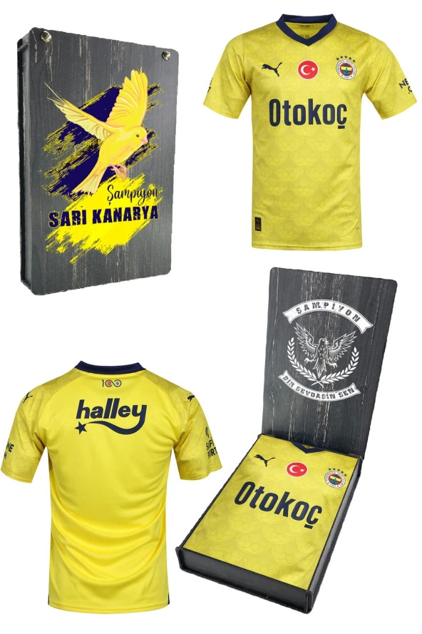 Fenerbahçe Orijinal Yeni Sezon Sarı Forma FB Kanarya Baskılı Hediyelik Ahşap Kutulu ürün görseli 1