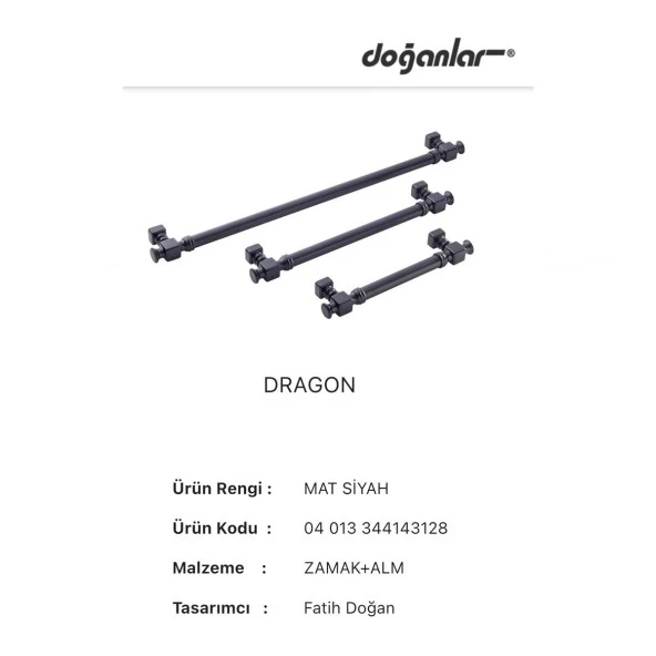 Doğanlar Dragon 320 mm Mobilya Kulp Mat Siyah - 3