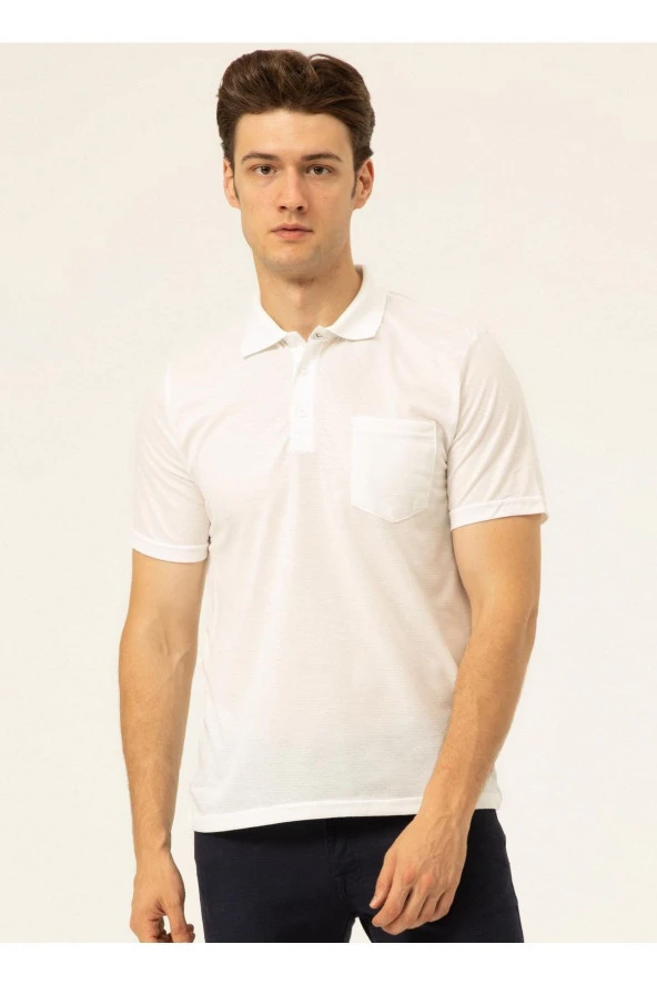 Polo Yaka Baskılı Beyaz Erkek T-shirt Ts1014000263 - 2