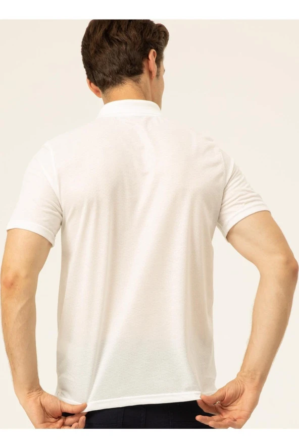 Polo Yaka Baskılı Beyaz Erkek T-shirt Ts1014000263 - 4