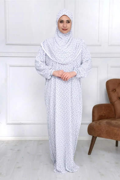 %100 Pamuk Başörtülü Tek Parça Namaz Elbisesi