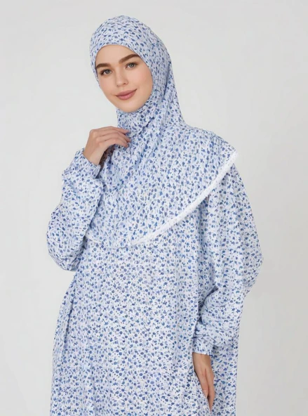 %100 Pamuk Başörtülü Tek Parça Namaz Elbisesi - Resim 3