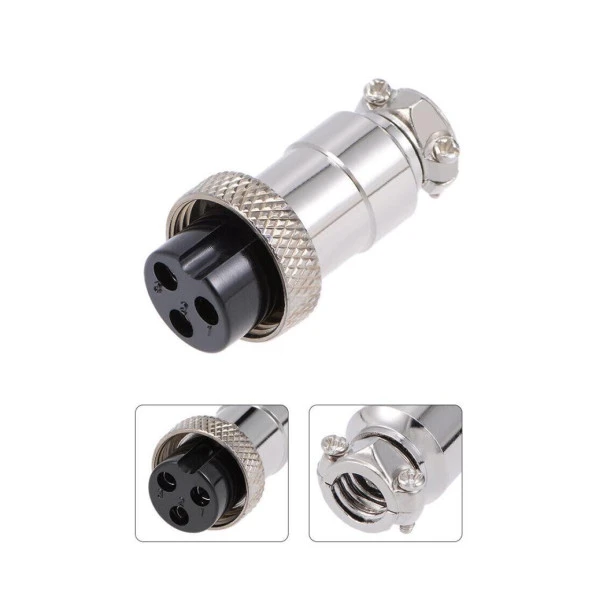 PrimeX PX-3P UPTECH 3 Pin Mini Mikrofon Dişi Konnektör, 16mm 3P 7A 250V GX16-3 Su Geçirmez Dişi Tel Panel - 2