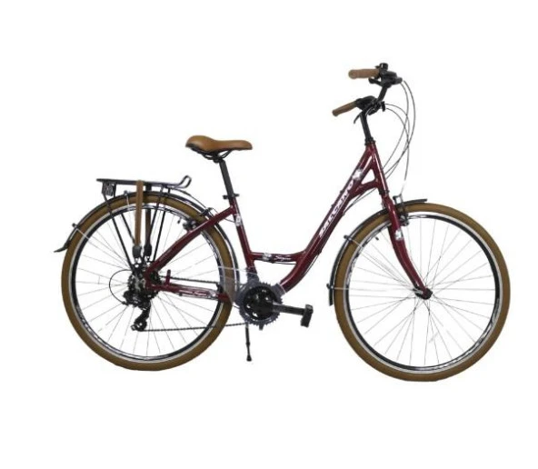 Salcano Sarajevo 700 Unisex V-Fren 28" Jant 21 Vites Bayan Şehir Bisikleti Bordo Beyaz