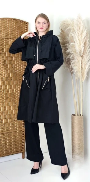 Modatalika Kadın Cep Detaylı Yan Kısmı Fermuarlı Tasarım Trençkot - Resim 2