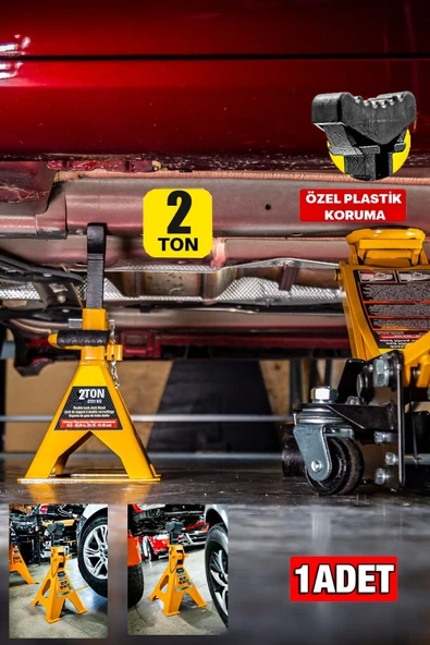 Germany Seri PRO Kaymaz Başlı Sarsılmaz Plastik Korumalı 2 Ton Kriko Standı Araç Altı Sehpa (1 ADET) - Resim 2
