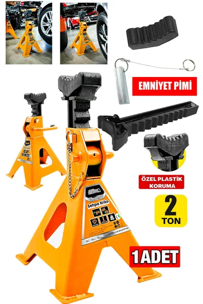 Germany Seri PRO Kaymaz Başlı Sarsılmaz Plastik Korumalı 2 Ton Kriko Standı Araç Altı Sehpa (1 ADET) - Resim 1