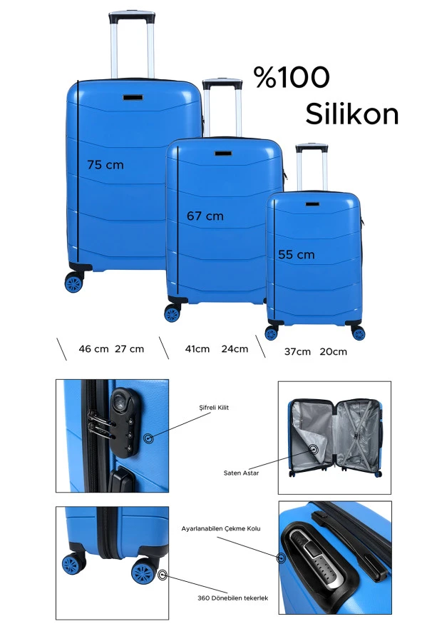 Bagacar Ultra Hafif Kırılmaz Silikon 3lü Set Valiz Mint+ETİKET HEDİYELİ! - Resim 6