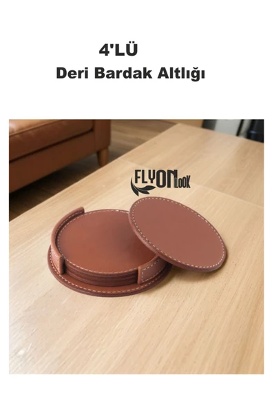 Deri Bardak Altlığı 4 Adet Bardak Altlığı Yuvarlak Tasarım Ofiste Evde Masanızı Tamamlayıcı Bardak