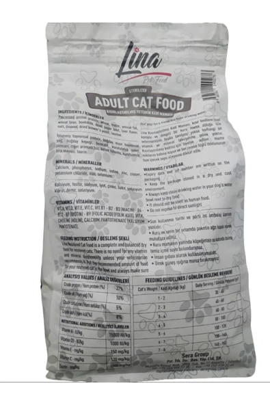 Lina Kısırlaştırılmış Yetişkin Kedi Maması 1.5 Kg - 3