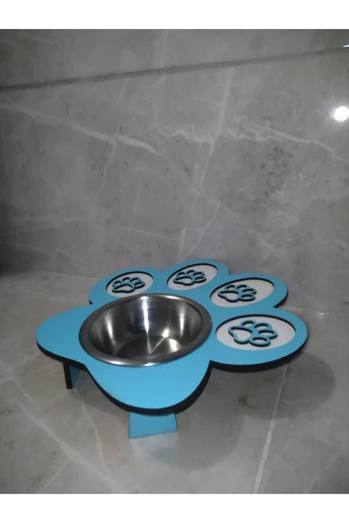 Patili Kedi Mama kabı Kedi Su Kabı Küçük ırk köpek mama ve su kabı Mavi 24x25cm