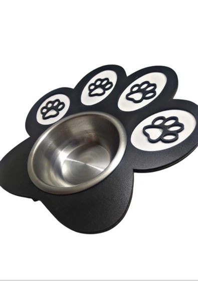 Kor Patili Kedi Mama Kabı Kedi Su Kabı Küçük Irk Köpek Mama Ve Su Kabı Siyah 24x25cm - Resim 3