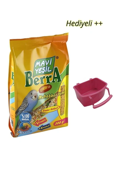 Mavi Yeşil Muhabbet Kuşu Yemi Ballı Kraker Ve Yemlik Hediyeli 500 gr ürün görseli 1