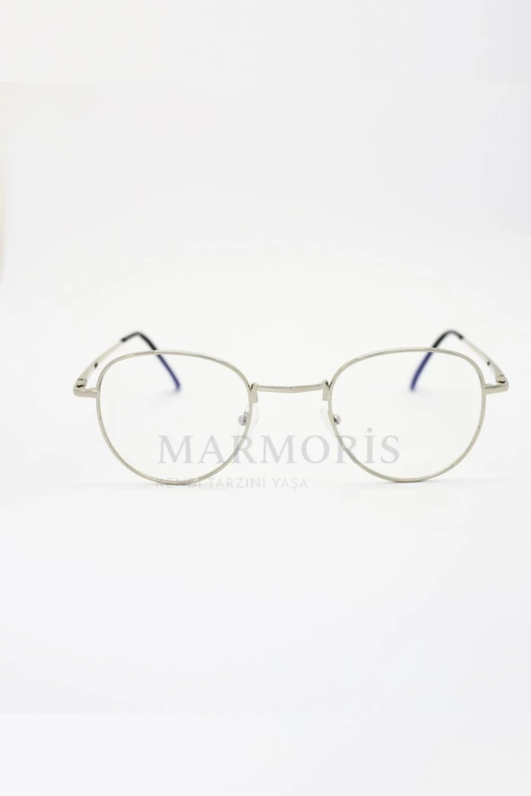 MARMORİS Silver Metal Çerçeveli Mavi Işık Engelleyici Oval Gözlük MAR-0053-1 - 2