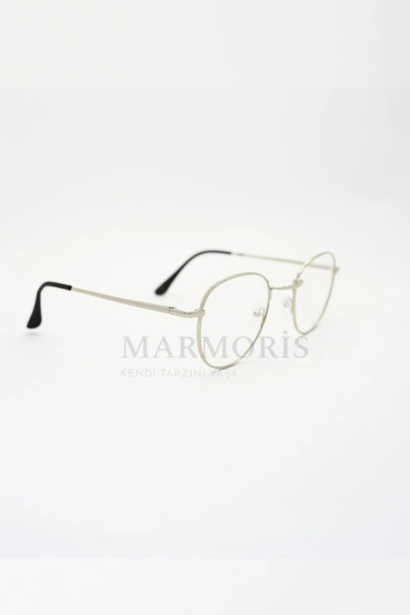 MARMORİS Silver Metal Çerçeveli Mavi Işık Engelleyici Oval Gözlük MAR-0053-1 - 4