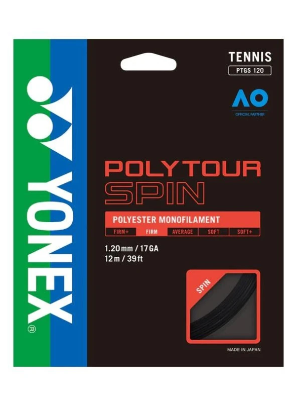 Yonex Poly Tour Spin 1.20 / 12M Siyah Tenis Kordajı