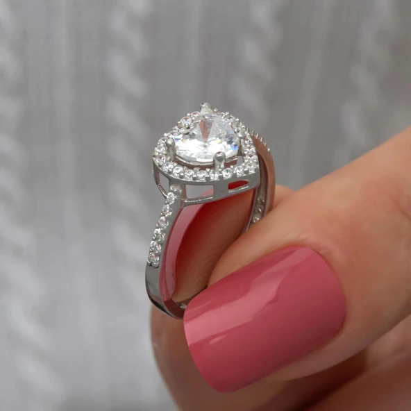 Kalpli  Zirkon Taşlı Gümüş Tektaş Yüzük - 2