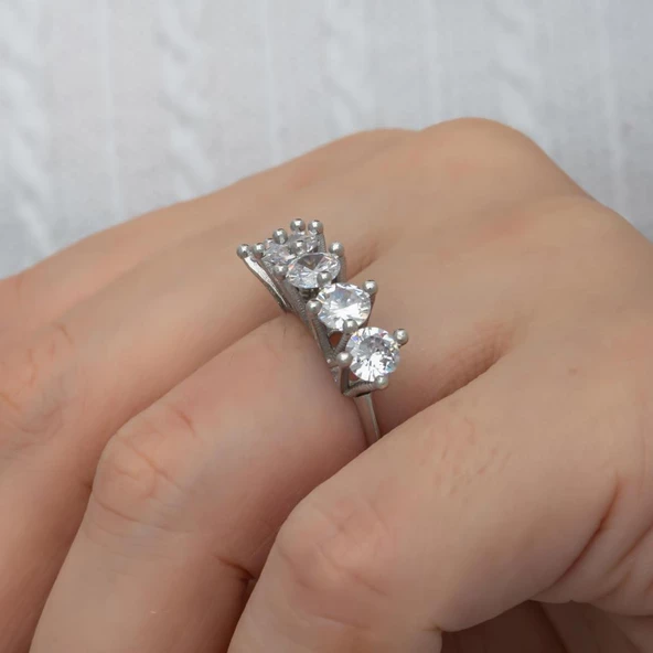 Kraliçe Taçı Gümüş Beştaş Yüzük - Resim 3