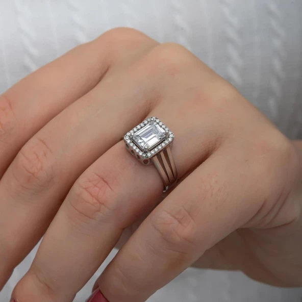 Zirkon Baget Taşlı Gümüş Tektaş Yüzük - 2