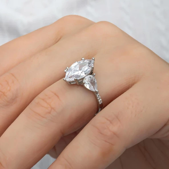 Damla Kesim Zirkon Taşlı Gümüş Tria Yüzük - Resim 5