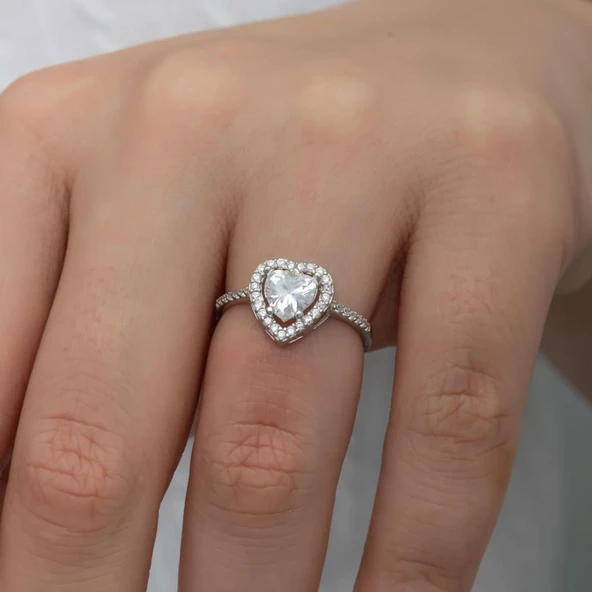 Kalpli  Zirkon Taşlı Gümüş Tektaş Yüzük - 3