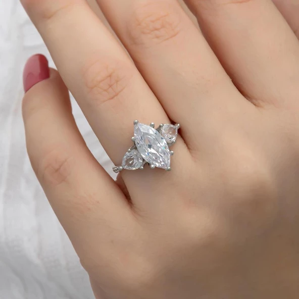 Damla Kesim Zirkon Taşlı Gümüş Tria Yüzük - Resim 2