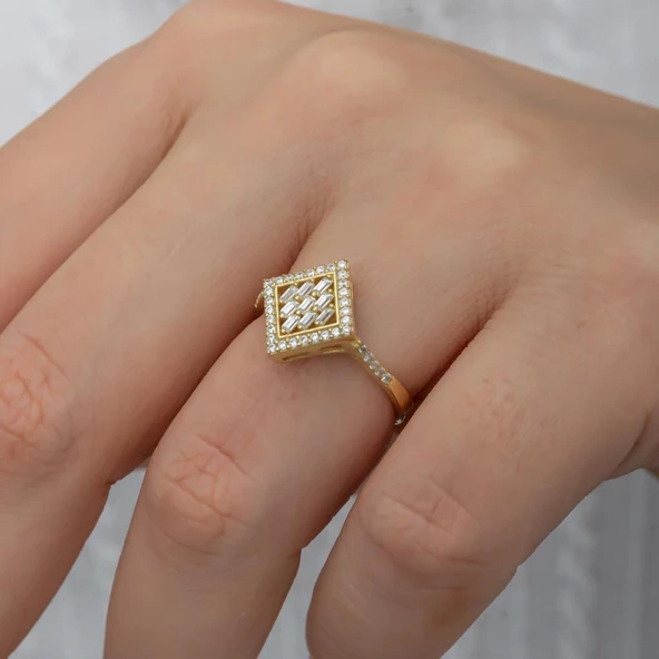 Dik Kare Baget Taşlı Gümüş Yüzük - Resim 6