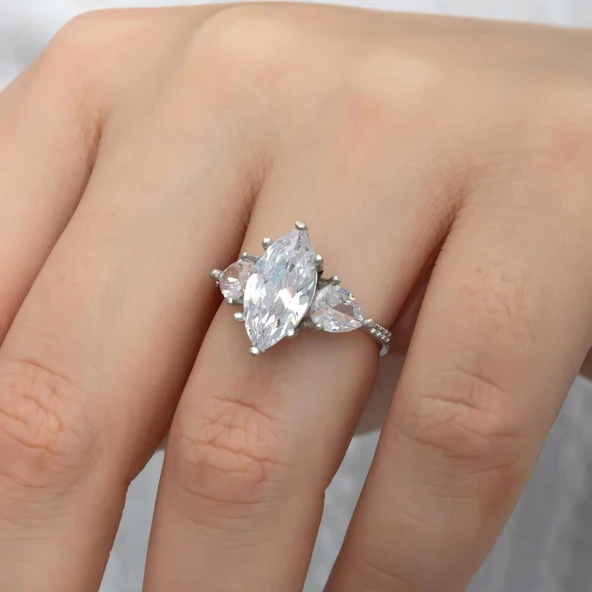 Damla Kesim Zirkon Taşlı Gümüş Tria Yüzük ürün görseli