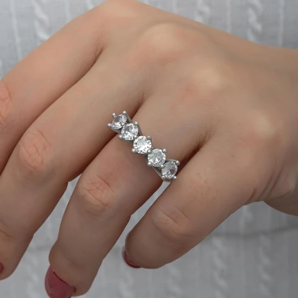 Kraliçe Taçı Gümüş Beştaş Yüzük - Resim 2