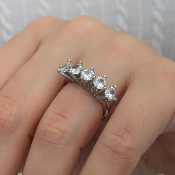 Kraliçe Taçı Gümüş Beştaş Yüzük - Resim 6