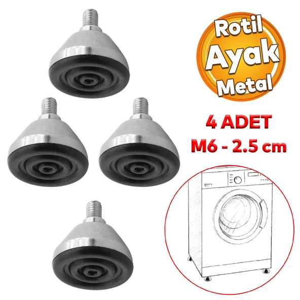 Beyaz Eşya Raf Mobilya Bingo Rotil Ayakları M6 Civatalı 6 Mm Metal Profil Ayağı 2.5 Cm (4 ADET)