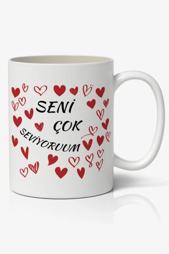 Seni Çok Seviyorum Kalp Tasarımlı Kupa Bardak Baskılı Kahve Kupa Bardak