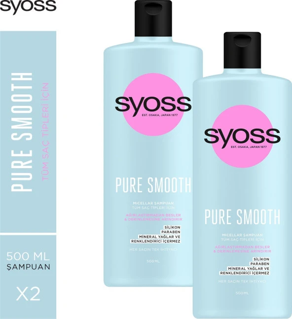 Syoss Pure Smooth Micellar Şampuan 500Ml X 2