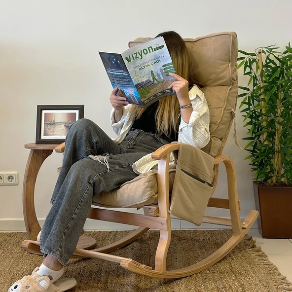 Reyo Santorini Kapitoneli Tv Koltuğu Baba Koltuğu Sallanan Sandalye Emzirme Koltuğu Dinlenme Koltuğu Bej - 6