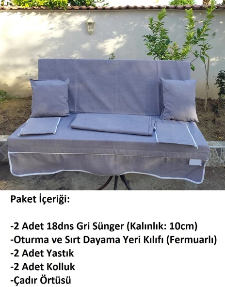 Mandaş Süngerli 2 Kişilik Salıncak Minder Seti (Pamuklu Kumaş)-Gri - 6