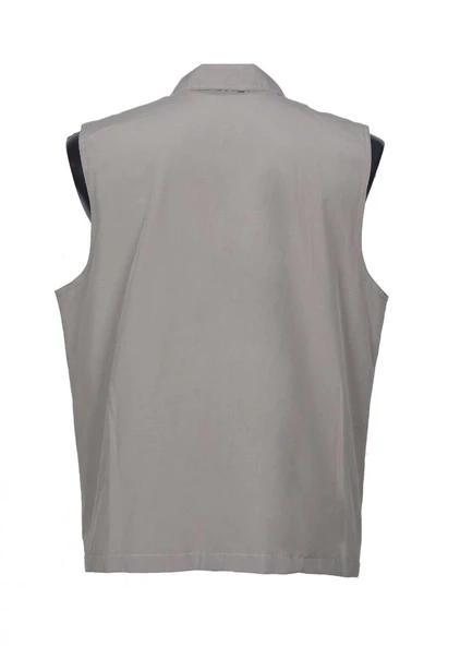 Yakalı Ve Torba Cepli Yazlık Kumaş Yelek Krem Renk - 12