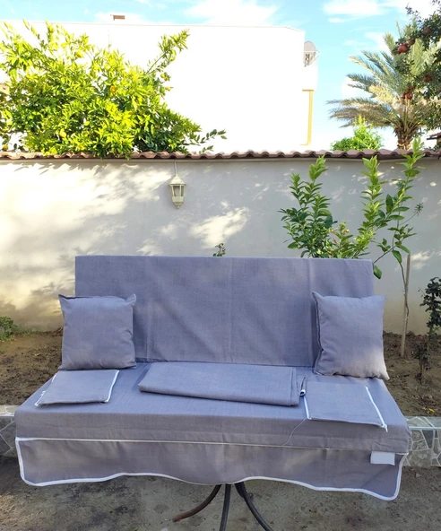 Mandaş Süngerli 2 Kişilik Salıncak Minder Seti (Pamuklu Kumaş)-Gri - 2