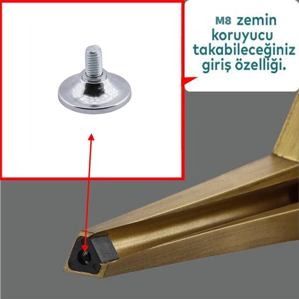 Beyaz Eşya Raf Mobilya Bingo Rotil Ayakları M8 Civatalı 8 Mm Metal Profil Ayağı 1.5 Cm (4 ADET) - Resim 3