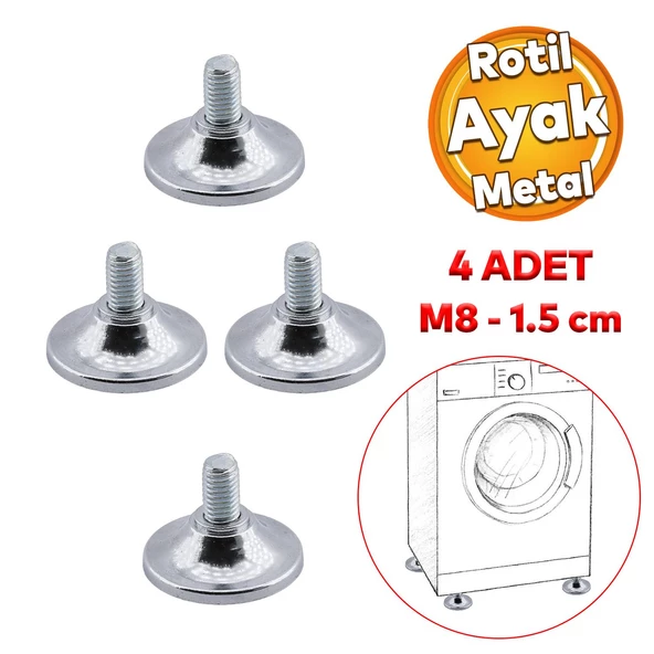 Beyaz Eşya Raf Mobilya Bingo Rotil Ayakları M8 Civatalı 8 Mm Metal Profil Ayağı 1.5 Cm (4 ADET) ürün görseli