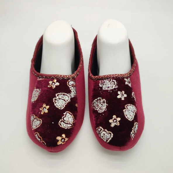 Kalp İşlemeli Kadın Patik Bordo Renk - 8