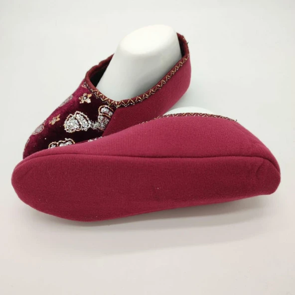 Kalp İşlemeli Kadın Patik Bordo Renk - 10