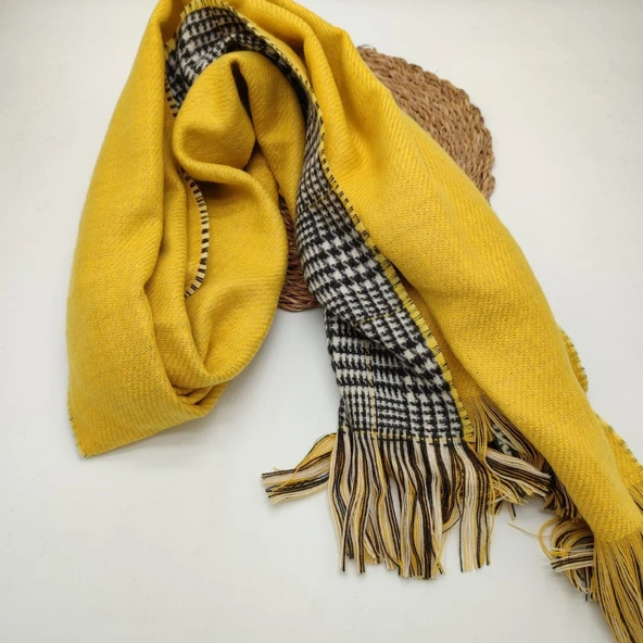 Çift Taraflı Kadın Şal Sarı Renk - 7