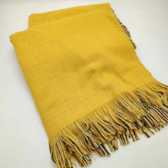 Çift Taraflı Kadın Şal Sarı Renk - 8