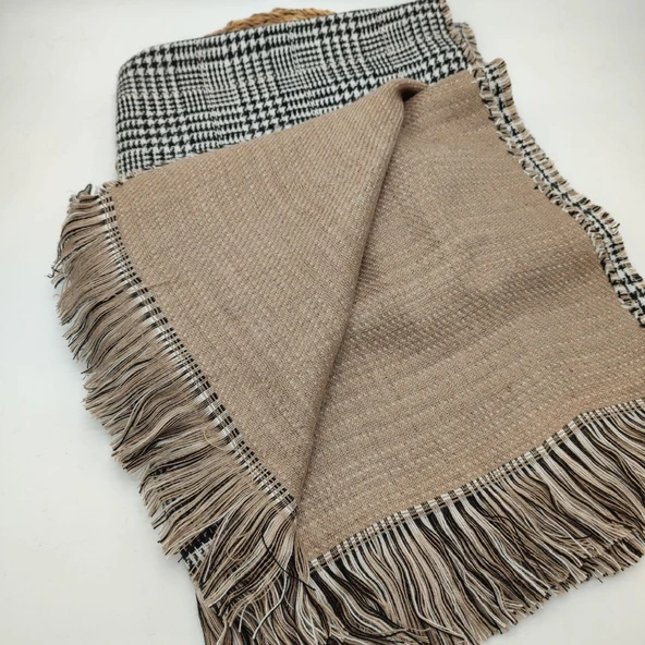 Çift Taraflı Kadın Şal Kahve Renk - 6