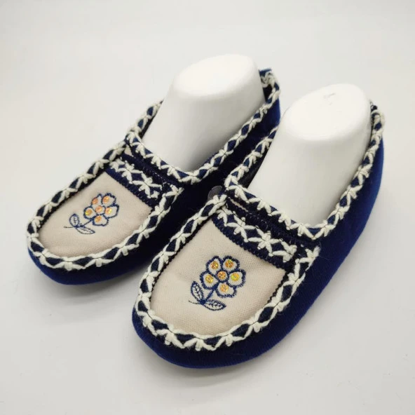 Çift Renk Örme Dikişli Çiçek Desenli Kadın Patik Mavi renk - 2