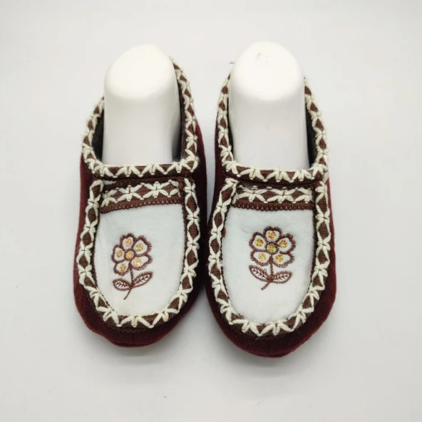 Çift Renk Örme Dikişli Çiçek Desenli Kadın Patik Kahve renk - 3